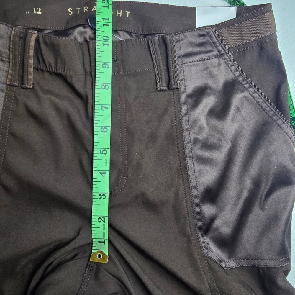 White House Black Market NWT The Straight Crop Pants Brown Satin Panel Size 12 - Picture 9 of 11